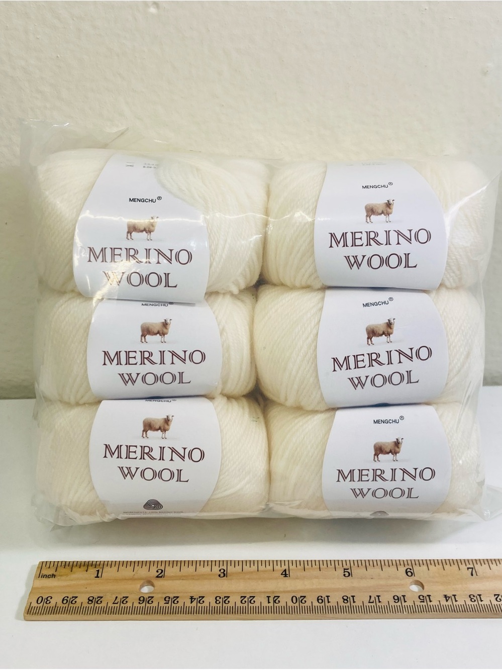 6 NWT ~300g total Mengchu 100% Merino Wool Yarn Color Half and Half Cream